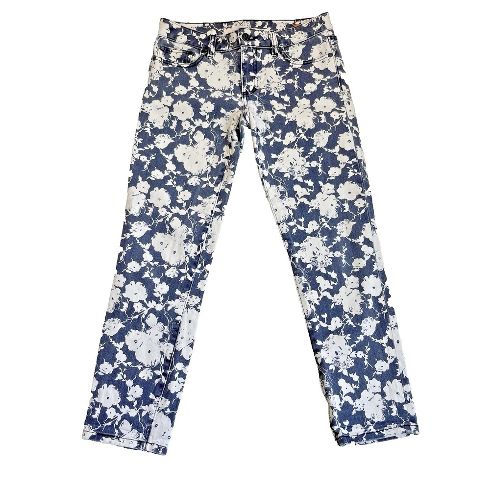 TORY BURCH Navy White Floral Alexa Cropped Skinny Jeans Size 26 Preppy Chic EUC‎